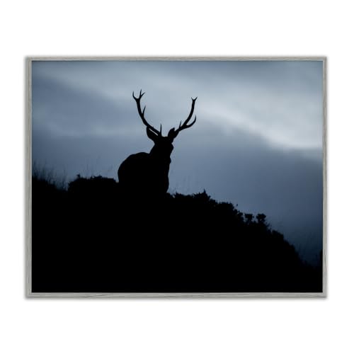 'Elk Silhouette At Dusk Deep Blue Night Sky'| Framed Giclee Art