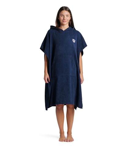 ARENA Unisex Cotton Poncho Soft Hooded Towel with Front Pocket Easy Changing Post Swim Warmth and Comfort for Beach Pool or Surf, Navy/White, Large/X-Large3