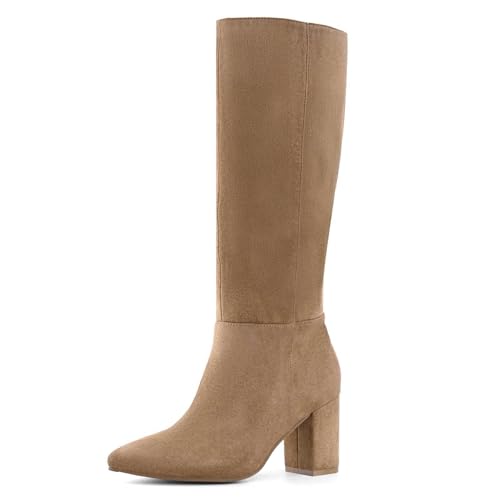 Image of Shoe'N Tale Knee High Boots for Women Chunky Block Heel Fall Winter Pointed Toe Boots