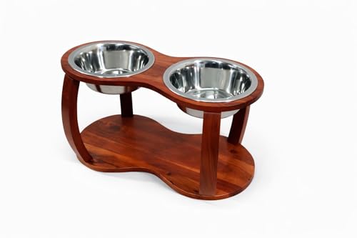 Image of Pure Souls Skye Pet Feeder, Natural Acacia Wood Feeders Stand, Elevated Dog Bowls, Food Water Diner, Durable Double Bowl Feeding Stands for Dogs - Large