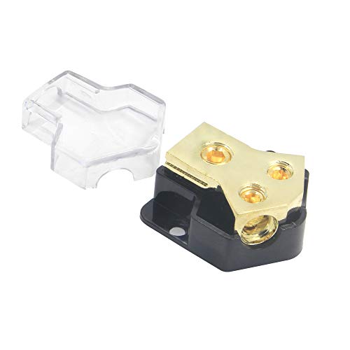 RKURCK RKURCK 2 Way Power Distribution Block, 0/2/4 AWG Gauge in, 4/8/10 Gauge Out, Car Audio Stereo Amp Distribution Connecting Block for Audio Splitter (2Way)