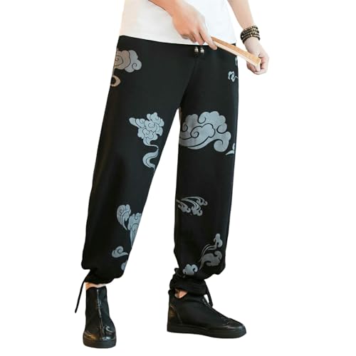 Pantalon style chinois homme ample jambe large décontracté broderie nuage vintage