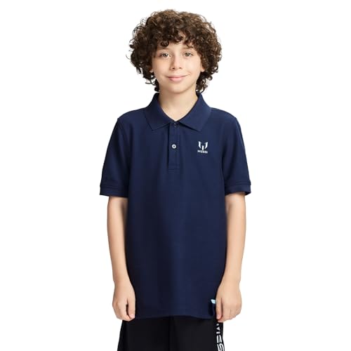 Messi Boys' Lifestyle Short Sleeve Polo T-Shirt, Slim-fit Graphic Tee, Cotton Blend Fabric, Dress Blue, 6