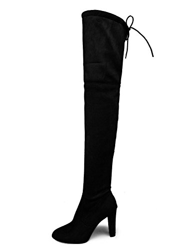  Minetom Donna Stivali Moda Sexy Casual Elegante Invernali con Tacco Alti sopra Il Ginocchio Tacchi Alti Inverno Boots (Nero, Numeric_38)