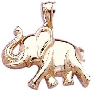 14k Yellow Gold Animal Charm Pendant, 2-D Elephant with Raised Trunk