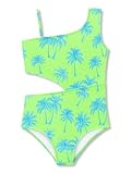 Dvenki Girls One Piece Swimsuits Lime Green Palm Tree Side Cut Bathing Suit with Adjustable Strap Size 8