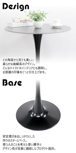 カフェテーブル ダイニングテーブル セラミック 天板 80cm 組み立て簡単 軽量 おしゃれ 円形 丸 ラウンド dtablet28 (ブラック) [5]