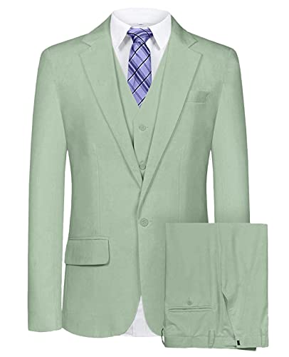Wemaliyzd Mens 3 Pieces Business Suit Notch Lapel Back Centre Vent Blazer Vest Pants