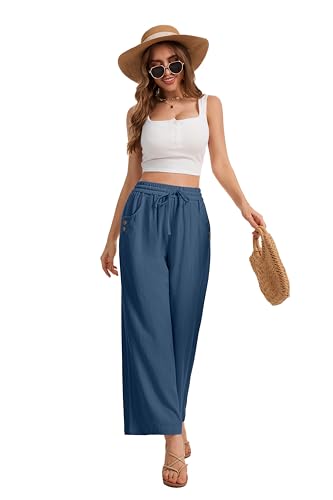 Image of KICZOY Women Flowy Pants Drawstring Waist Wide Leg Palazzo Beach Pants Loose Fit with Pockets
