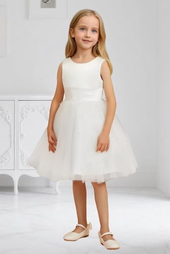 Elegant Satin Tulle Flower Girl Dress for Wedding Short Tutu Pearls Princess Pageant Birthday Party3