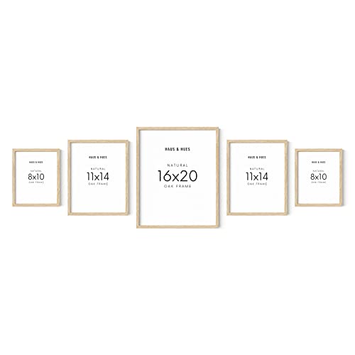 Haus And Hues Picture Frame Set - Set Of 5 Wall Frames Collage Set, Collage Photo Frames, Natural Wood Picture Frames, Gallery Wall Decor, (Two 8X10, Two 11X14, One 16X20 Framed Beige) #TOP24