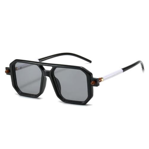Lunettes de soleil carrées à double faisceau LVTFCO style rétro punk noir gris