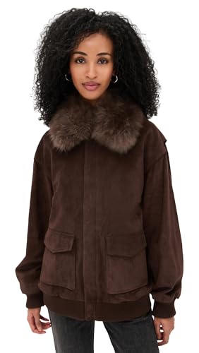FRAME Women's The Suede Oversized Jacket, Americano, M