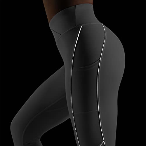 Image of SUUKSESS Women Reflective High Waisted Running Leggings with Pockets Yoga Pants