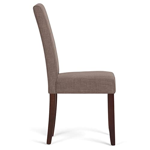 Simplihome Acadian Transitional 7 Pc Dining Set With 6 Upholstered Parson Chairs In Light Mocha Linen Look Fabric And 66 Inch Wide Table #TOP5