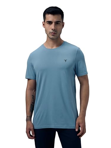 Image of TECHNOSPORT Men's Slim Fit Solid Crew Neck T-Shirt, Cotflex Quick Dry Wrinkle Resistant Polyester Sports Tee for Gym, Running, Training, Sports