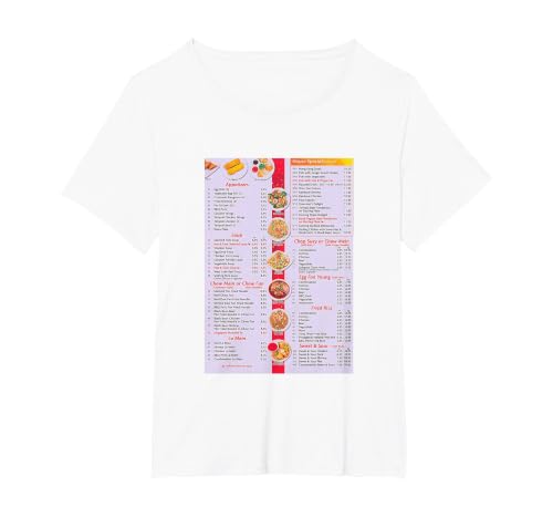 Chinese Food Menu T-Shirt, Women's Plus, White, 2X