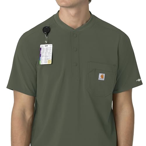 Carhartt Force Cross-Flex Men's Henley Scrub Top, Olive, M - image 5