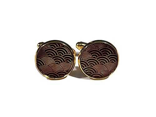 Boutons de manchettes costume Japon en résine noire or premium