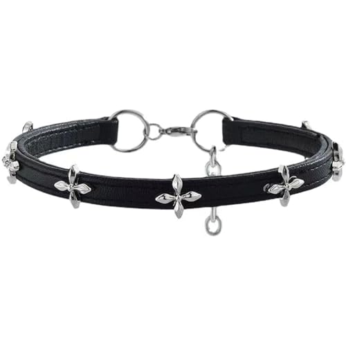 Adjustable Black Gothic Leather Choker Necklace with Silver Cross Studs