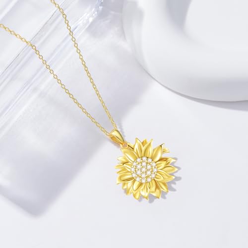 Diamond Sunflower Necklace for Women, 18K Gold Plated Sterling Silver You Are My Sunshine Sunflower Pendant Necklace Jewelry Anniversary Mother's Day Jewelry Gifts for Her, Mom, Wife4