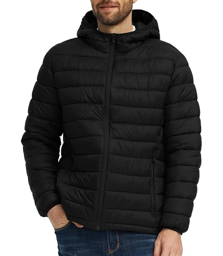 wantdo Men's Warm Puffer Jacket Waterproof Winter Jacket with Hood Black Large