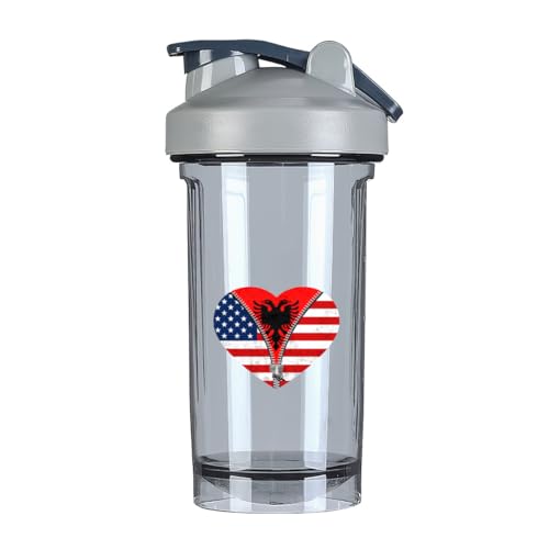 Heart America Flag and Albania Flag 18 Ounce Shaker Cup,Fashion Theme Pattern Shaker Bottle Leak-proof Workout Shake Bottles 500ML/18 oz Perfect for Pre Workout
