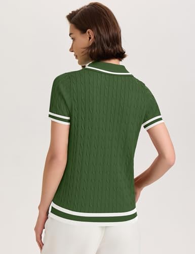 Image of Micoson Womens Short Sleeve Sweater Tops Lapel V Neck Polo Shirts 2026 Summer Cable Knit Loose Blouse Business Casual Outfits