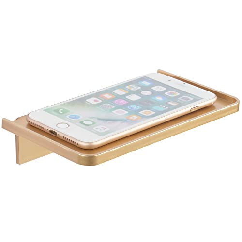 Stick-on Wall Shelf - Small Wall Mounted Adhesive Clear Acrylic Shelf Phone Holder Shelves Wipes Rack for Bathroom,Kitchen,Toilet,Office - Gold