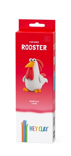 Image of HEY CLAY Modelling Air-Dry Clay with Fun Interactive App - Non-Toxic, Non-Stick Modeling Clay Crafts Set for Kids Ages 3 to 8-3 cans (Farm Birds: Rooster)