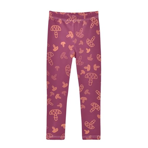 Mushroom on Red Girls Leggings,Workout Leggings for Girls Toddler Athletic Leggings Size for 3-10T