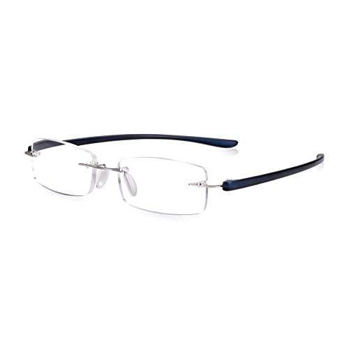 Read Optics Reading Glasses +1.5, Frame Free Readers, Quality Eye Glasses in Matt Dark Blue & Silver, Essential Everyday Eyewear - Image 3