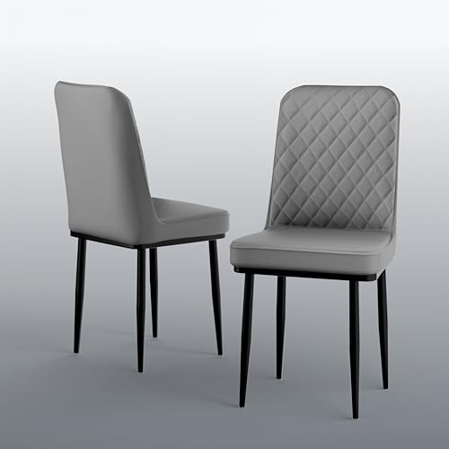 Image of IKON Premium Leatherette Dining Chair with Cushioned Seat & Metal Legs | Premium Accent Chair for Living Room, Bedroom & Balcony | D.I.Y (Mist Grey)
