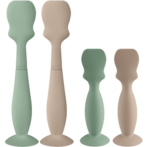 Image of Nearbyme 4 Pack Baby Diaper Cream Brush, Diaper Cream Spatula Applicator Silicone Baby Butt Paste Spatula for Babies, Newborn, 2 x Large Size, 2 x Small Size (2 x Natural, 2 x Sage)
