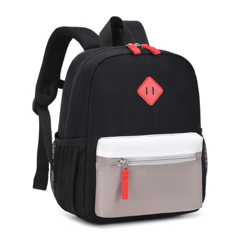 PIG PIG GIRL Mochila infantil, mini mochila pré-escolar para crianças pequenas, meninos e meninas de 1 a 4 anos de idade e jardim de infância pequena, Preto e cinza, Large