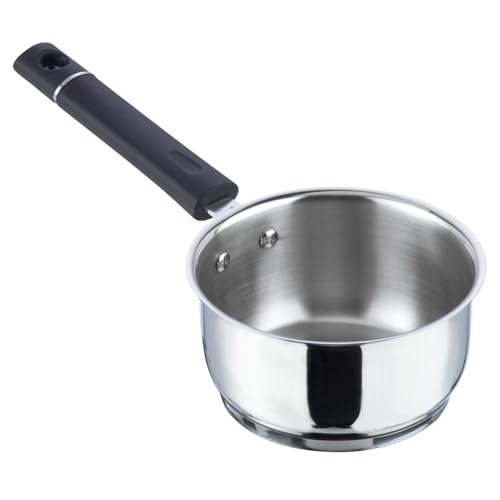 Vinod Tivoli Heavy Guage Stainless Steel Saucepan - 1.5 Litre (16cm) | SAS Bottom | 2 Layer Extra Thick Aluminum Core | Induction and Gas Base | Bakelite Handle  