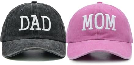 Embroidered Mom and Dad Hats, Adjustable Cotton Couple Baseball C...