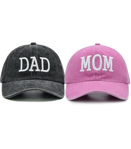 Embroidered Mom and Dad Hats, Adjustable Cotton Couple Baseball C...