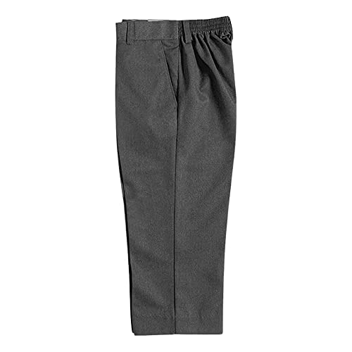 YAHOMI® Uniforme escolar para niños y niños, cintura media elástica, pantalones de teflón, dos bolsillos laterales, parte delantera plana (edad 2-12 años), gris, 9-10 Años