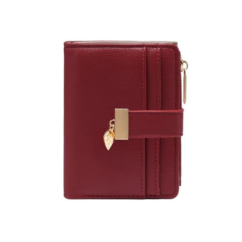 Image of Pomelo Best Wallet Women Bifold Leather Wallets for Women Credit Card Holder with ID Window Zipper Coin Pocket Red