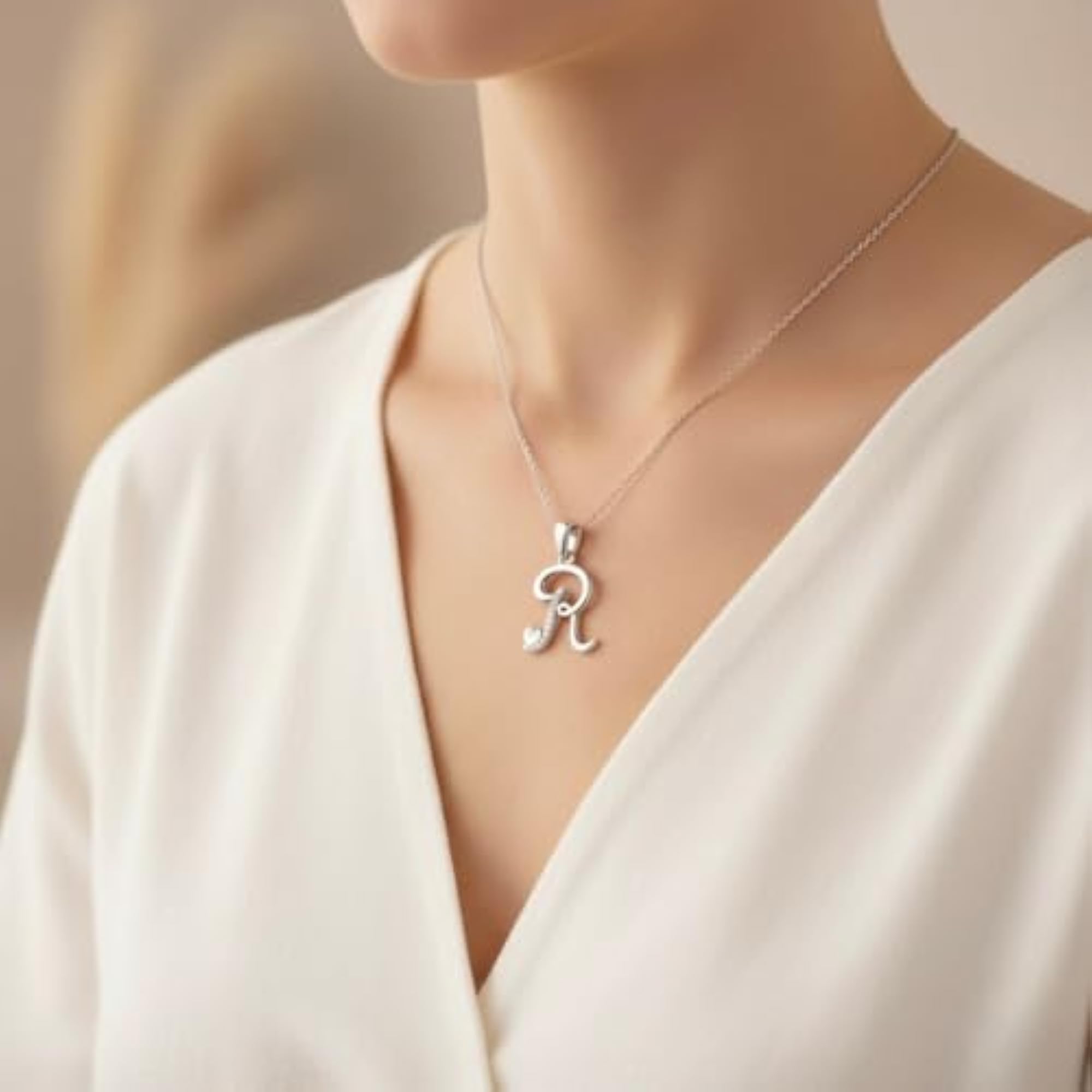 Gold Plated 925 Sterling Silver Letter R Pendant, Zirconia Studded