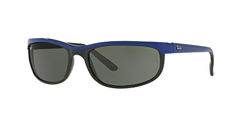 Ray-Ban Mens RB2027 Predator 2 Rectangular Sunglasses, Blue On Black/G-15 Green, 62 mm