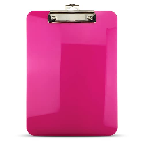 Netuno 1x Rosa Klemmbrett transparent DIN A4 Schreibbrett mit Metallklemme Hartplatte Kunststoff Schreibmappe Schreibblock mit Clip farbig Clipboard Dokumentenhalter Schreibplatte mit Bügelklemme