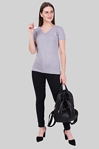 Image of FLEXIMAA Women's Cotton Plain V Neck Half Sleeve T-Shirt