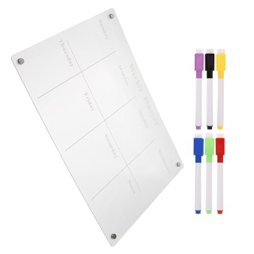 Tableau calendrier acrylique transparent pour réfrigérateur avec marqueurs effaçables