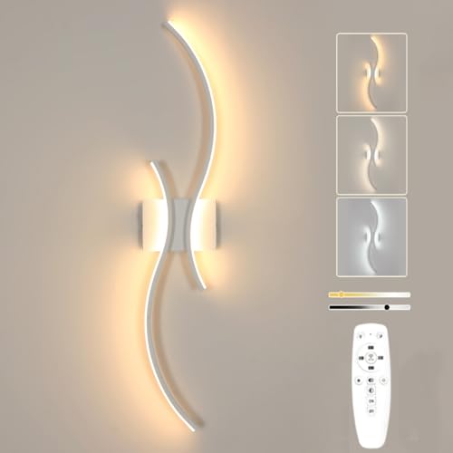 Comely Aplique Pared LED Interior Regulable con Mando a Distancia, 32W 80CM Lámpara de Pared Minimalista Blanca, Luz de Interior Para Salón Dormitorio Comedor Pasillo, 3000K-6500K