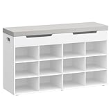 Hzuaneri Shoe Storage Bench with Padded Seat, Shoe Rack Bench with 12 Compartments, Hidden Storage, Adjustable Shelves, Shoes Cabinet with Cushion for Living Room, Hallway, White SB53503GY - Image 9