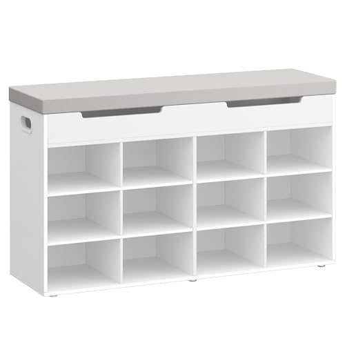 Miniatura 9 de Hzuaneri Banco Zapatero, Zapatero Con Asiento, Banco Con Espacio De Almacenamiento, 12 Compartimentos, Estantes Extraíbles, Edecuado Para Salón, Pasillo, Entrada, 30 X 100 X 55,4 Cm, Blanco Sb53503gy