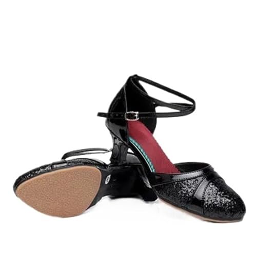 Women'S Latin Dance Shoes Latin Dance Shoes For Women Sequin Adult Female Sandals Soft Sole Indoor Ballroom Tango Shoe Closed Toe Salsa Dancing Shoes For Latin, Salsa, Samba, Chacha(35mm Black Outdoor
