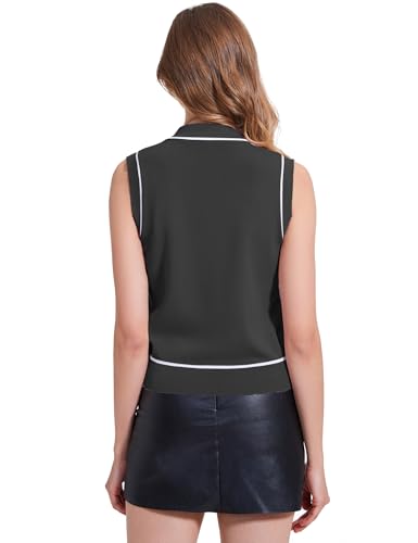 Image of Sweater Vest Womens Trendy Summer 2025 Lapel V Neck Button Down Vest Top Color Block Sleeveless Ribbed Knit Tank Tops